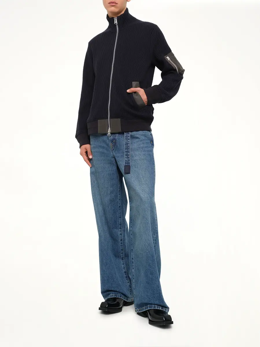 Sacai Wool Knit Blouson in Navy/dark Khaki | Thumbnail 4 Sacai Wool Knit Blouson in Navy/dark Khaki | Thumbnail 4