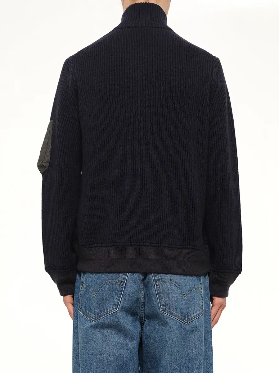 Sacai Wool Knit Blouson in Navy/dark Khaki | Thumbnail 5 Sacai Wool Knit Blouson in Navy/dark Khaki | Thumbnail 5