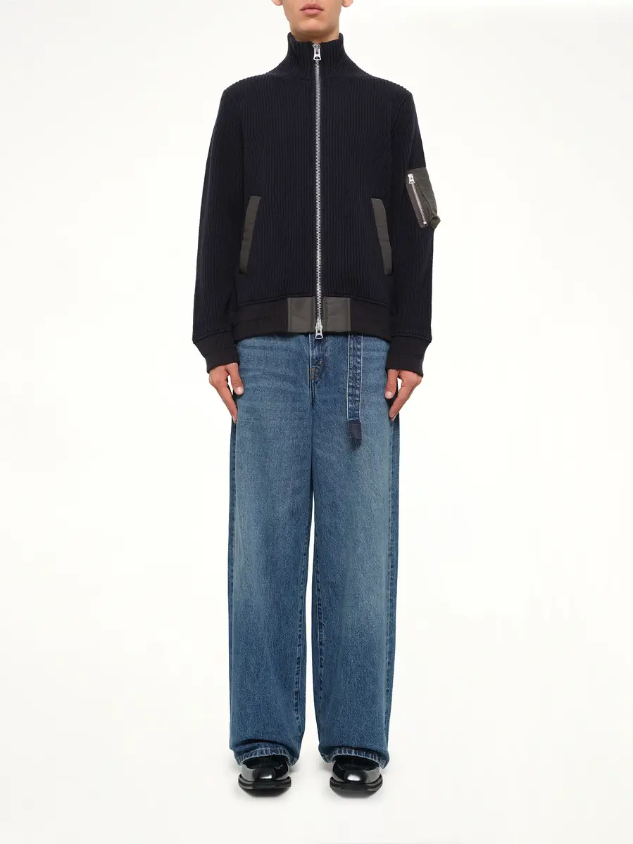 Sacai Wool Knit Blouson in Navy/dark Khaki | Thumbnail 7 Sacai Wool Knit Blouson in Navy/dark Khaki | Thumbnail 7
