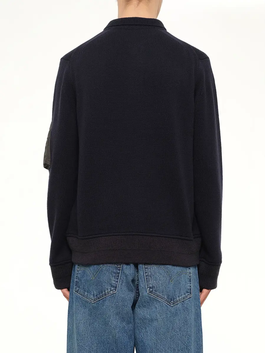 Sacai Wool Knit Polo Shirt in Navy/dark Khaki | Thumbnail 5