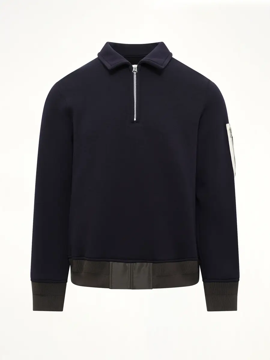 Sacai Sponge Sweat Polo Shirt in Navy/dark Khaki | Thumbnail 2