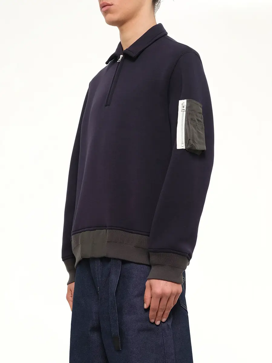 Sacai Sponge Sweat Polo Shirt in Navy/dark Khaki | Thumbnail 3
