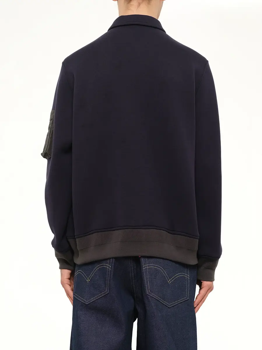 Sacai Sponge Sweat Polo Shirt in Navy/dark Khaki | Thumbnail 5
