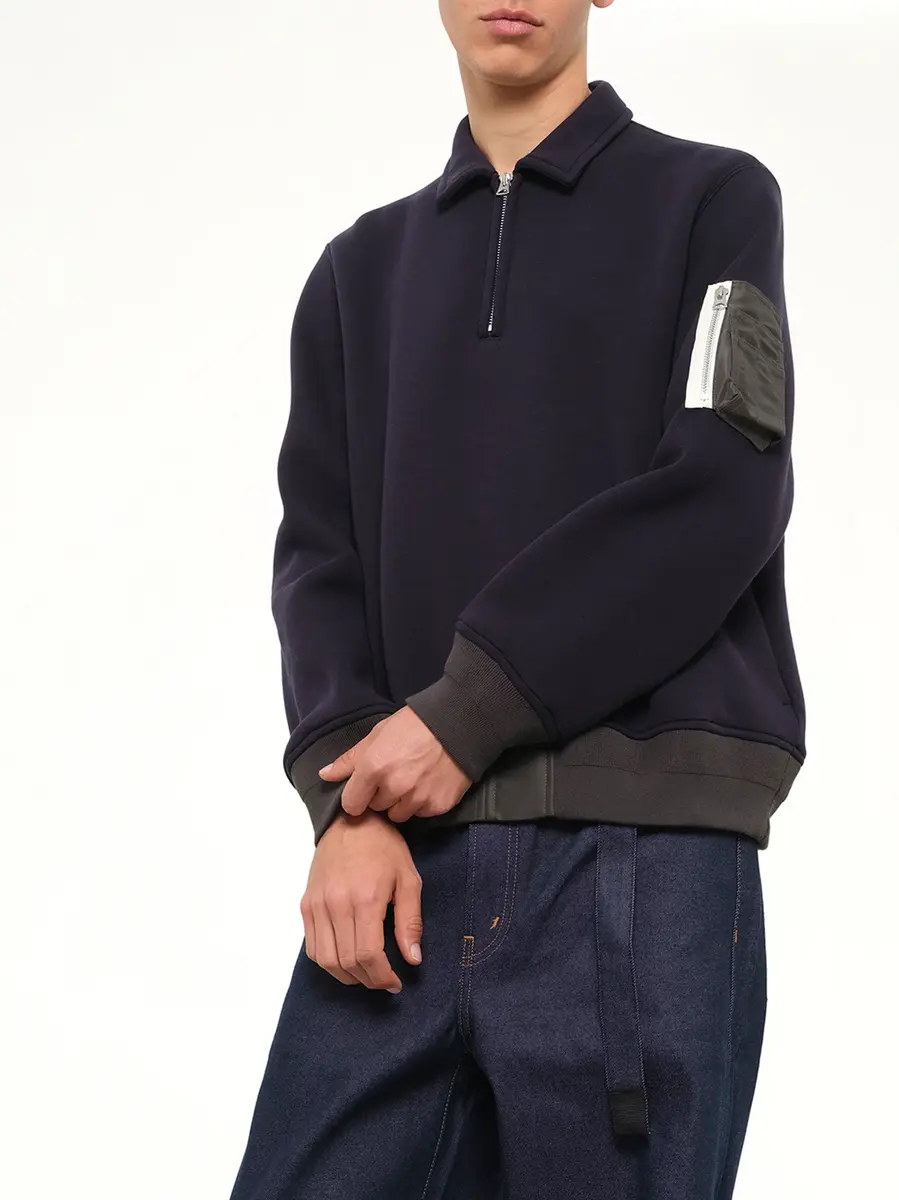 Sacai Sponge Sweat Polo Shirt in Navy/dark Khaki | Thumbnail 6