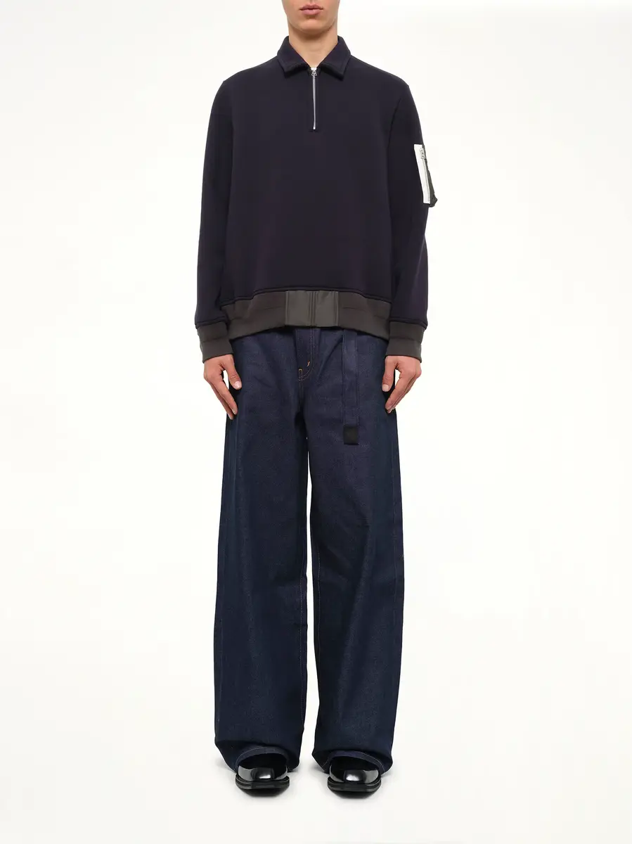 Sacai Sponge Sweat Polo Shirt in Navy/dark Khaki | Thumbnail 7