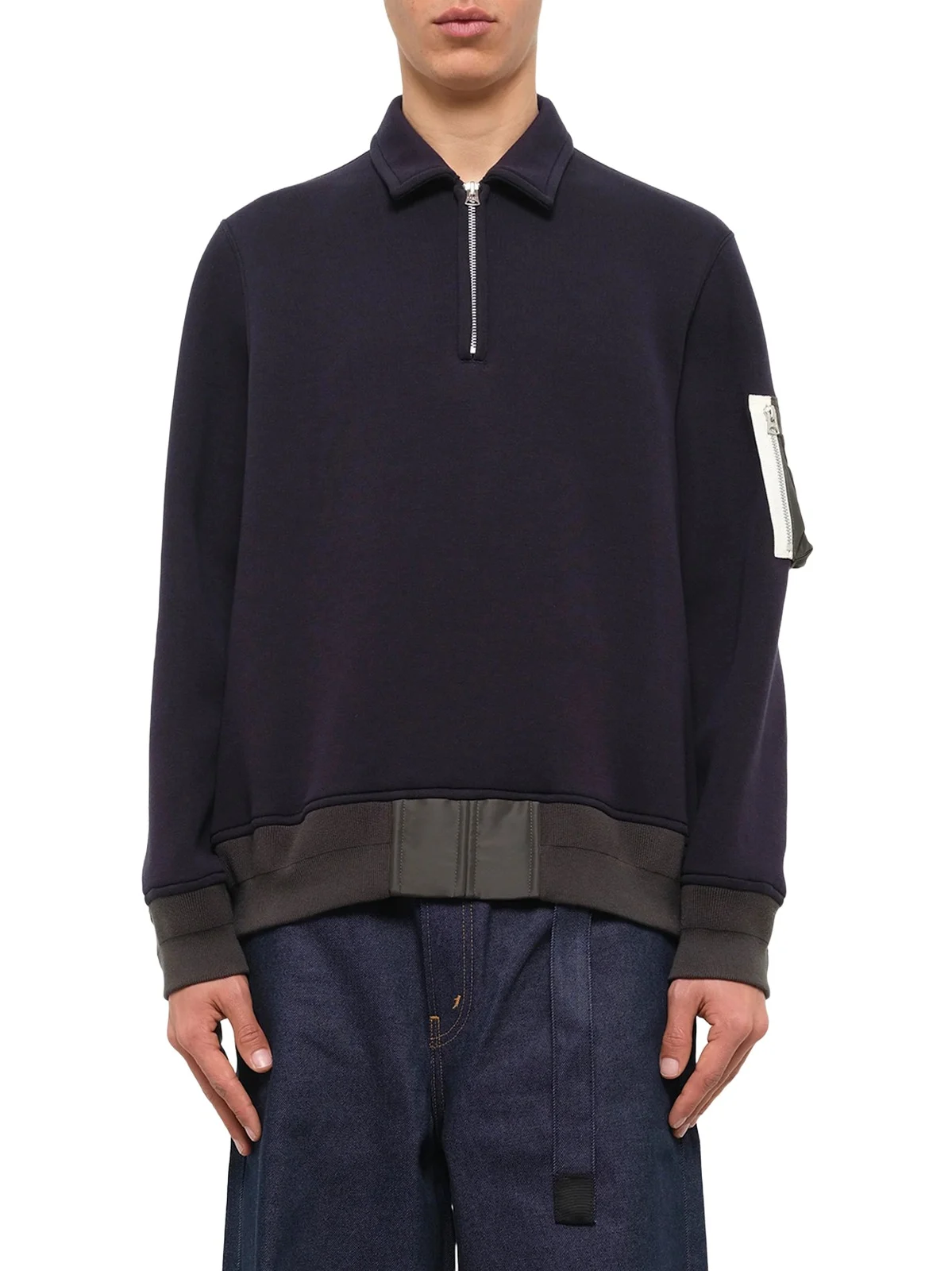 Sacai Sponge Sweat Polo Shirt in Navy/dark Khaki