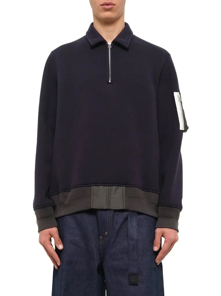Sacai Sponge Sweat Polo Shirt in Navy/dark Khaki