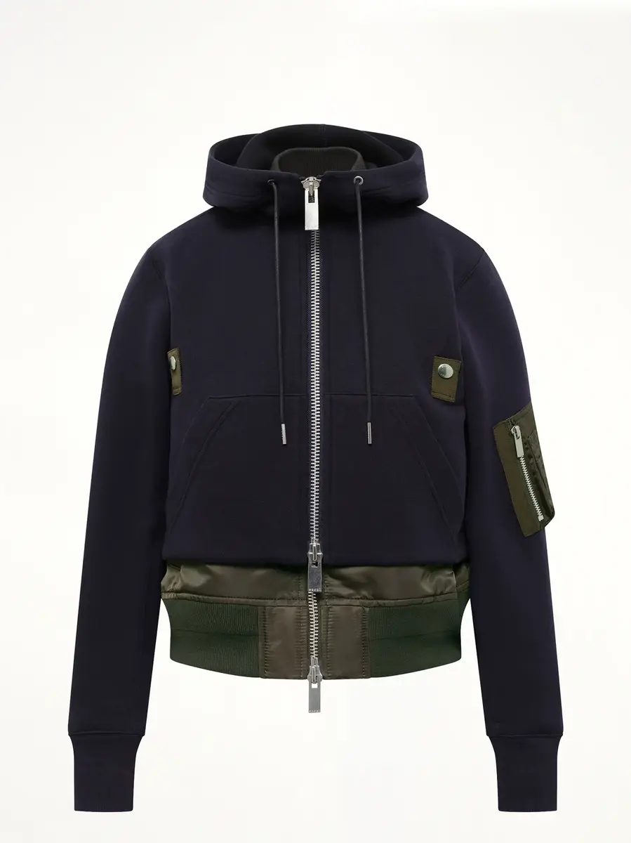 Sacai Sponge Sweat Hoodie in Navy/dark Khaki | Thumbnail 2 Sacai Sponge Sweat Hoodie in Navy/dark Khaki | Thumbnail 2