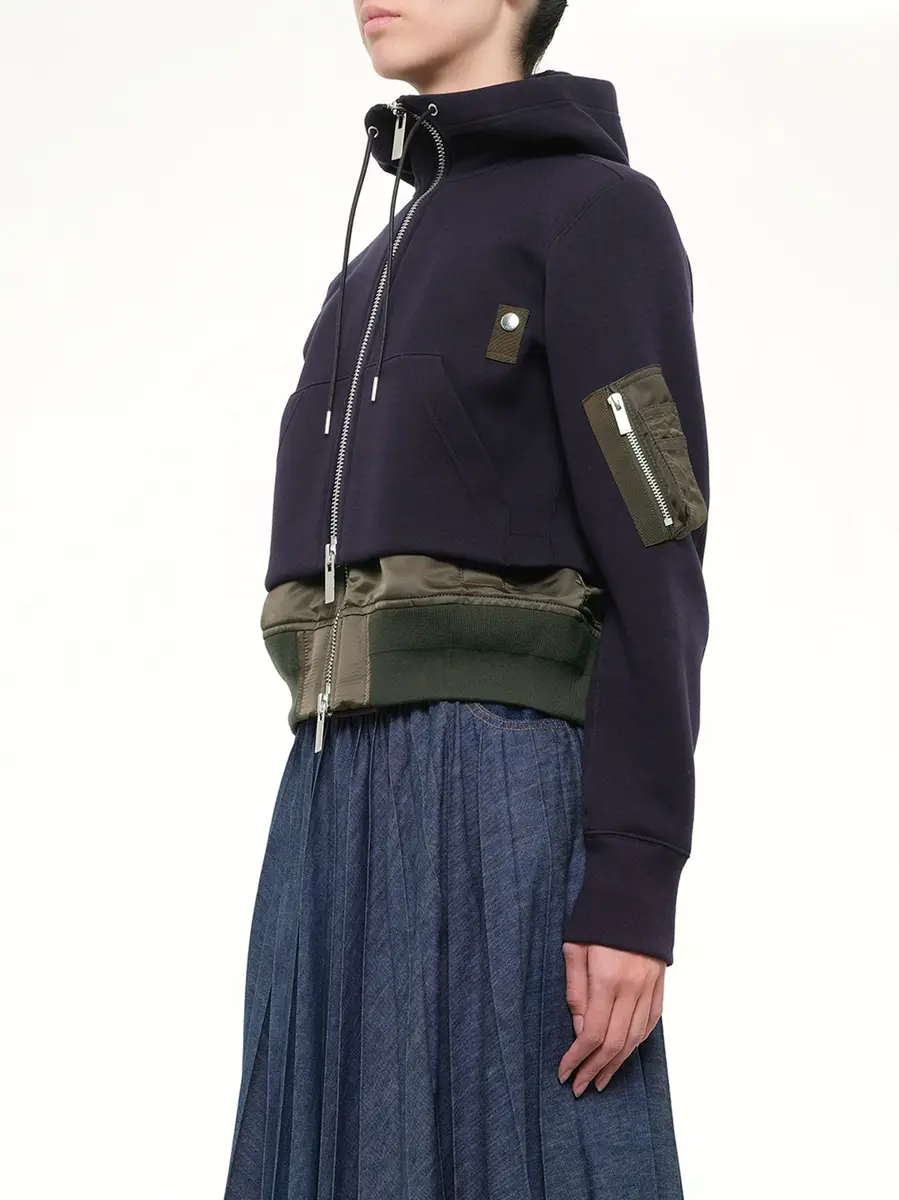 Sacai Sponge Sweat Hoodie in Navy/dark Khaki | Thumbnail 3 Sacai Sponge Sweat Hoodie in Navy/dark Khaki | Thumbnail 3