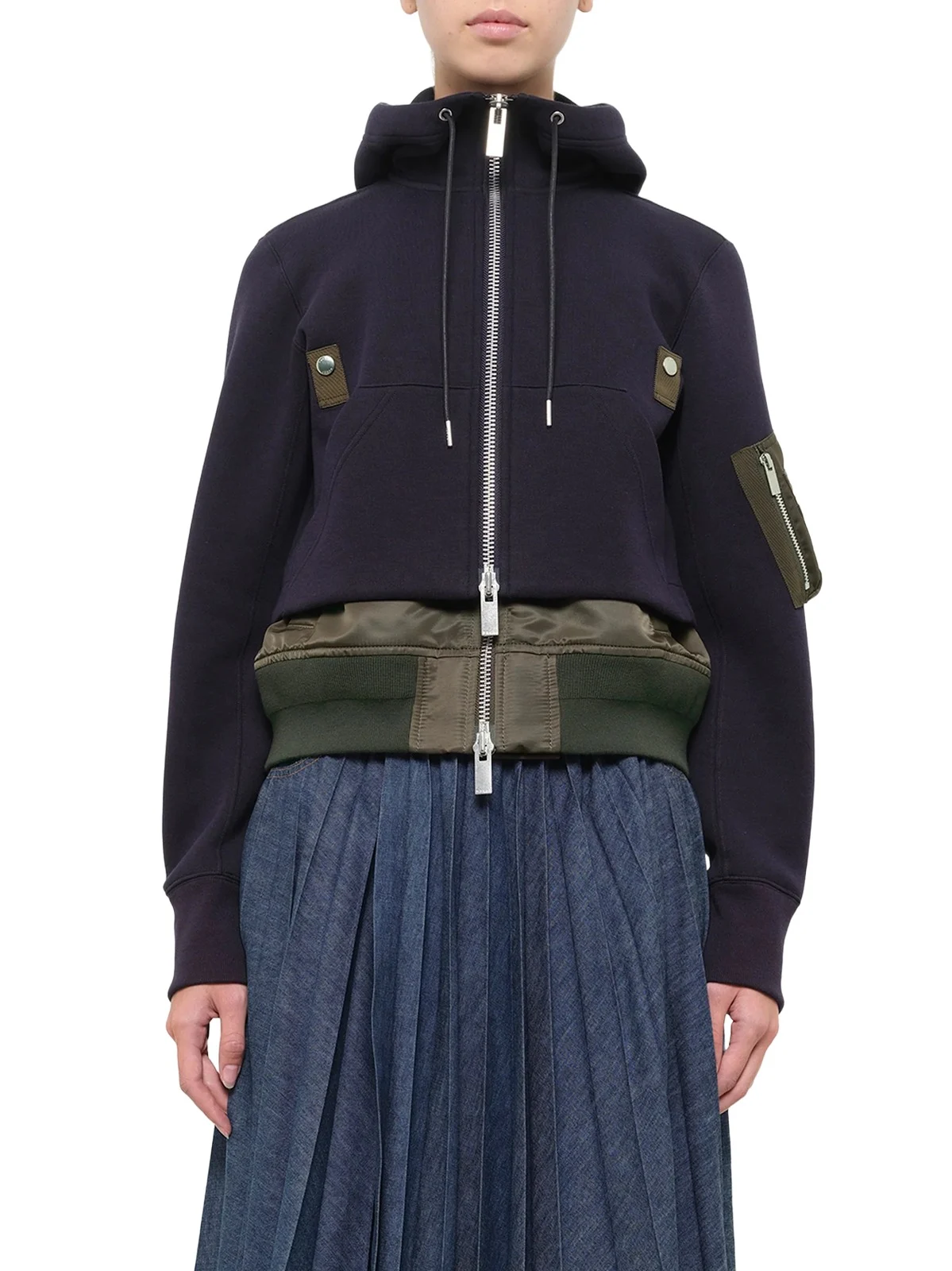 Sacai Sponge Sweat Hoodie in Navy/dark Khaki