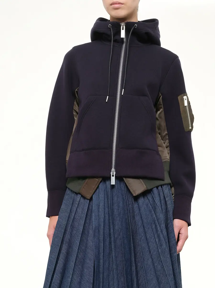 Sacai Runway Sponge Sweat Hoodie in Navy/dark Khaki | Thumbnail 6 Sacai Runway Sponge Sweat Hoodie in Navy/dark Khaki | Thumbnail 6