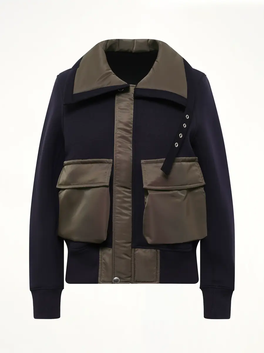 Sacai Sponge Sweat Blouson in Navy/dark Khaki | Thumbnail 2 Sacai Sponge Sweat Blouson in Navy/dark Khaki | Thumbnail 2