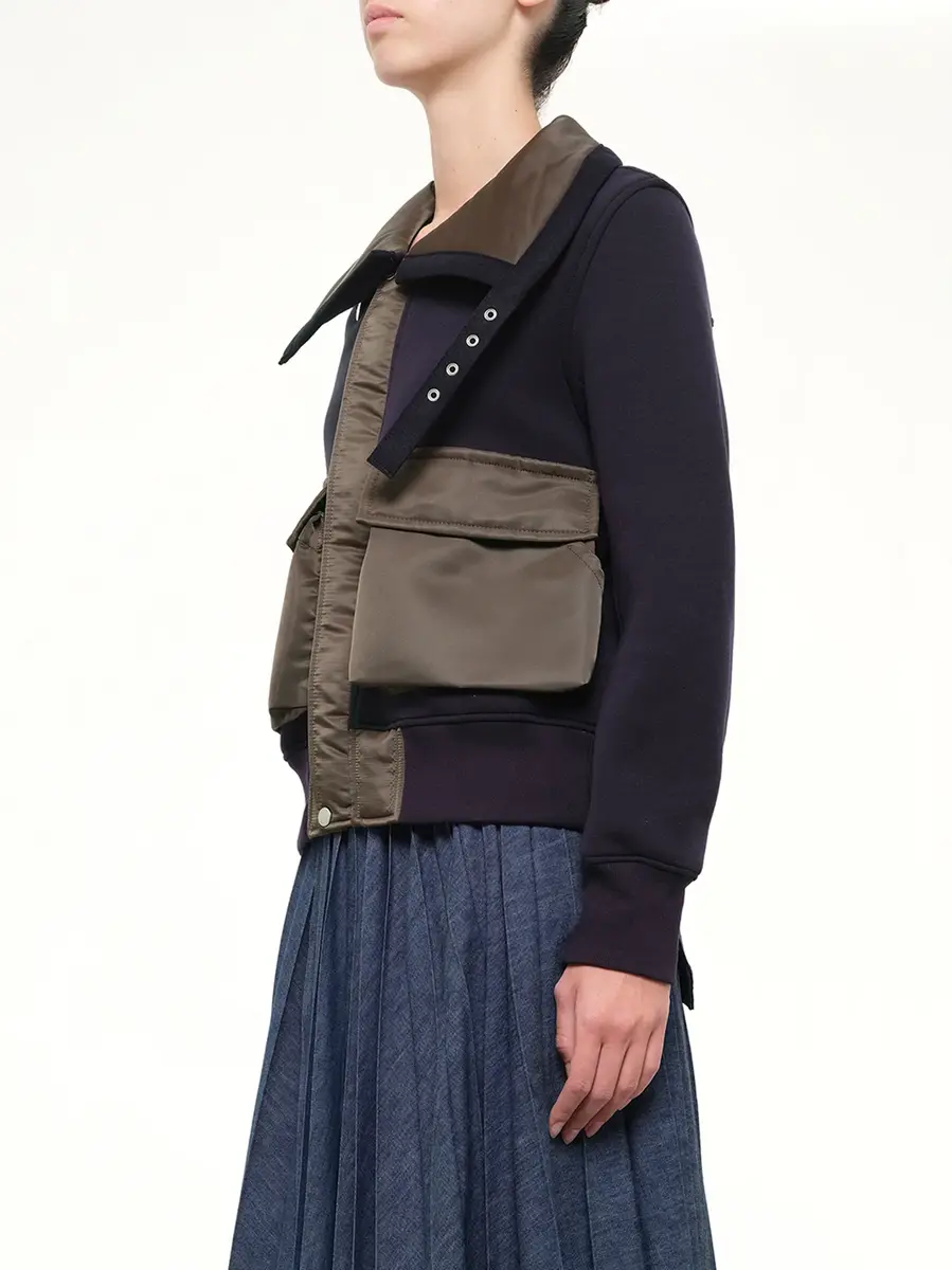 Sacai Sponge Sweat Blouson in Navy/dark Khaki | Thumbnail 3 Sacai Sponge Sweat Blouson in Navy/dark Khaki | Thumbnail 3