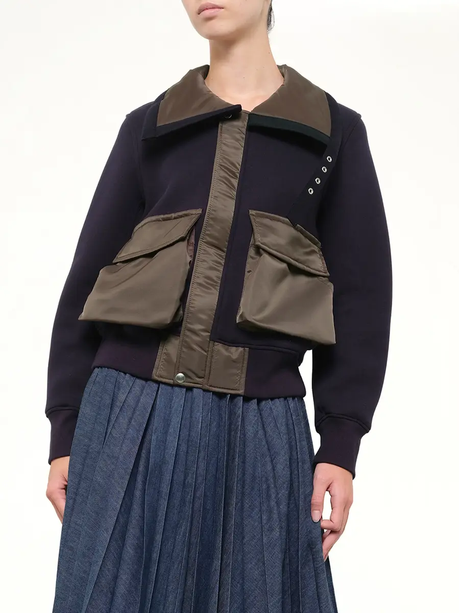 Sacai Sponge Sweat Blouson in Navy/dark Khaki | Thumbnail 6 Sacai Sponge Sweat Blouson in Navy/dark Khaki | Thumbnail 6