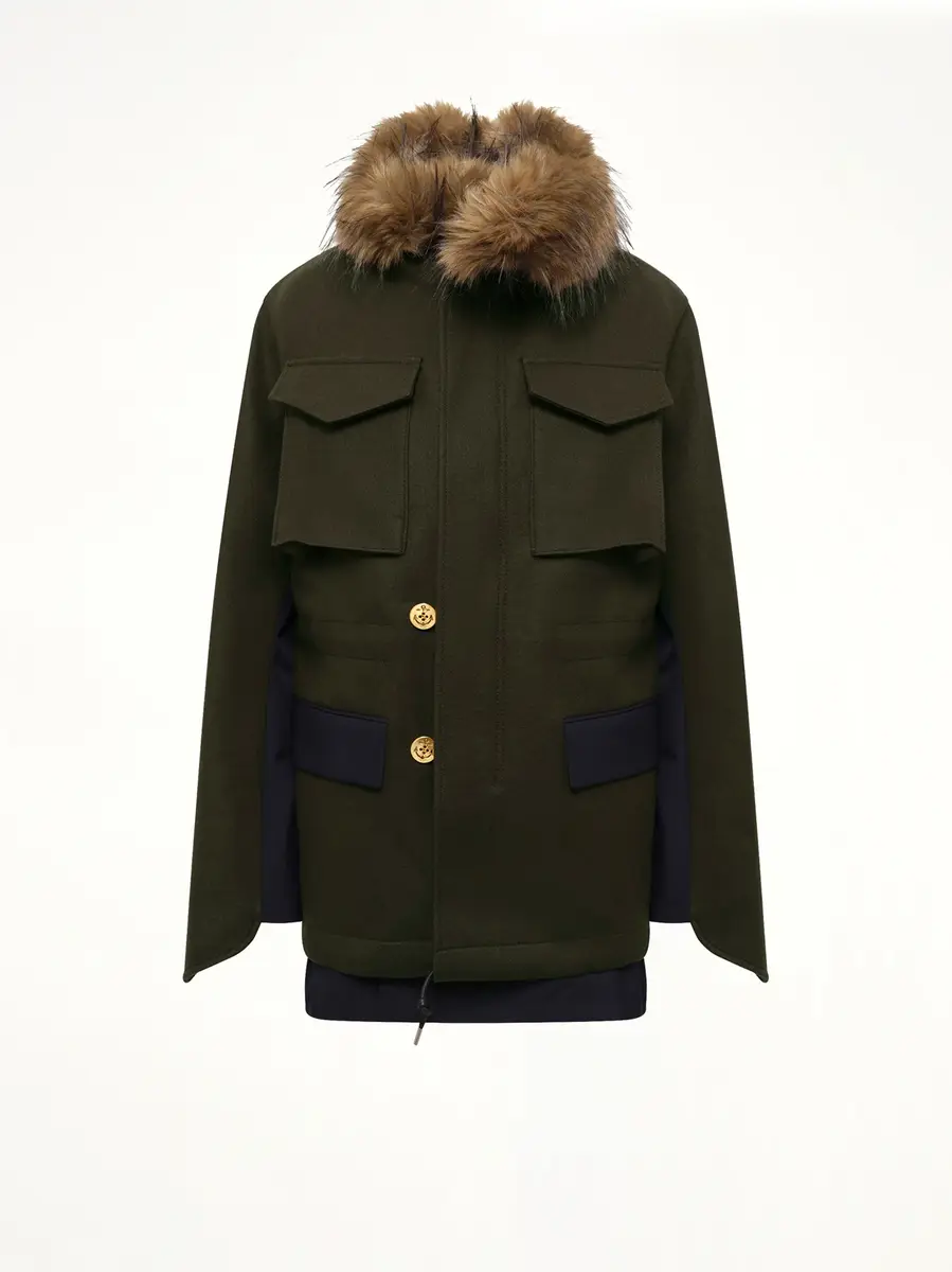 Sacai Wool Melton x Suiting Jacket in Khaki/navy | Thumbnail 2