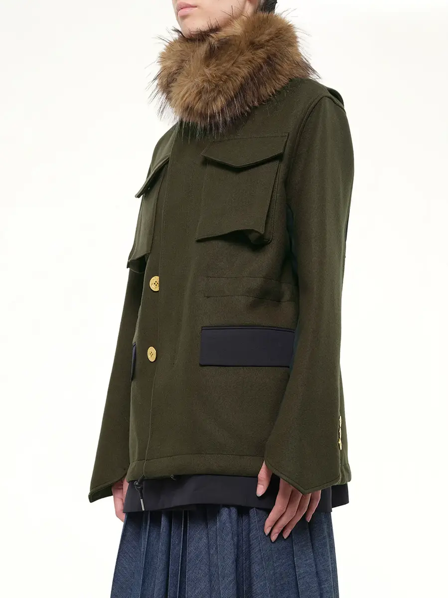 Sacai Wool Melton x Suiting Jacket in Khaki/navy | Thumbnail 3