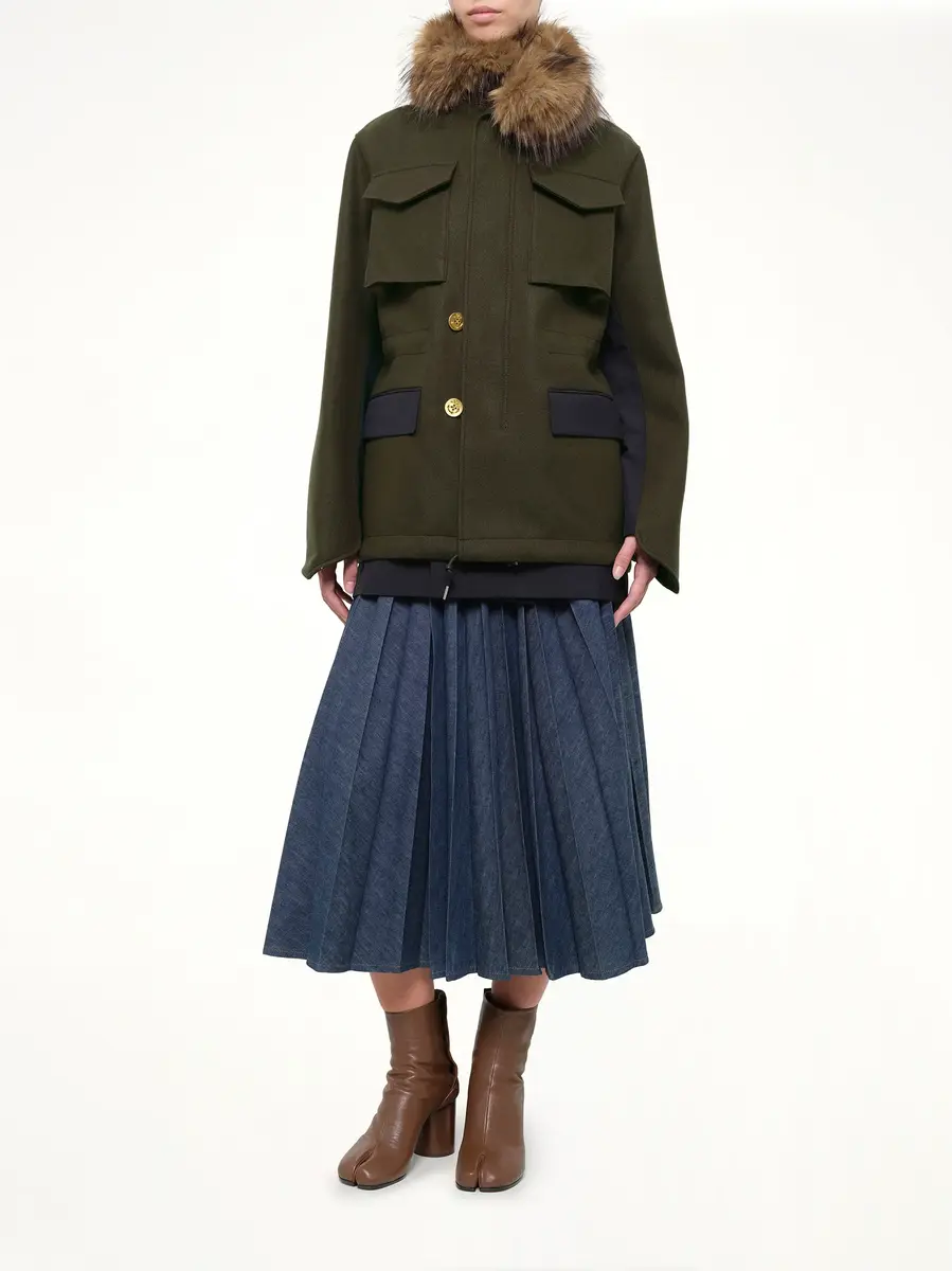 Sacai Wool Melton x Suiting Jacket in Khaki/navy | Thumbnail 4