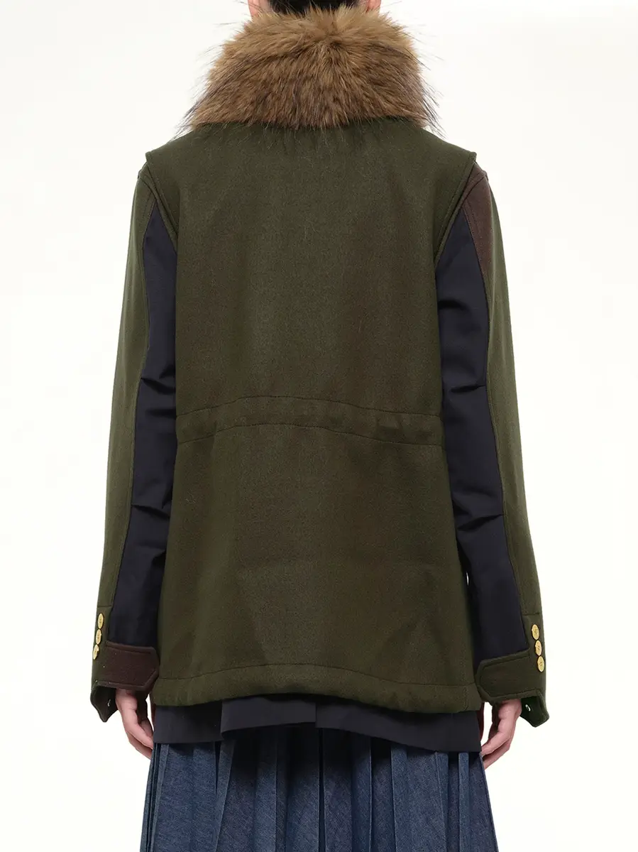 Sacai Wool Melton x Suiting Jacket in Khaki/navy | Thumbnail 5