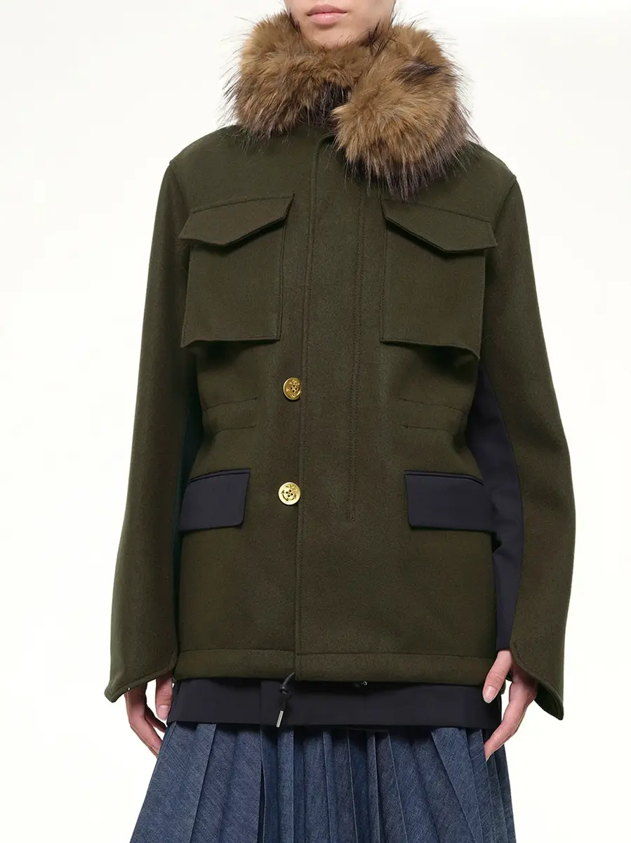 Sacai Wool Melton x Suiting Jacket in Khaki/navy | Thumbnail 6