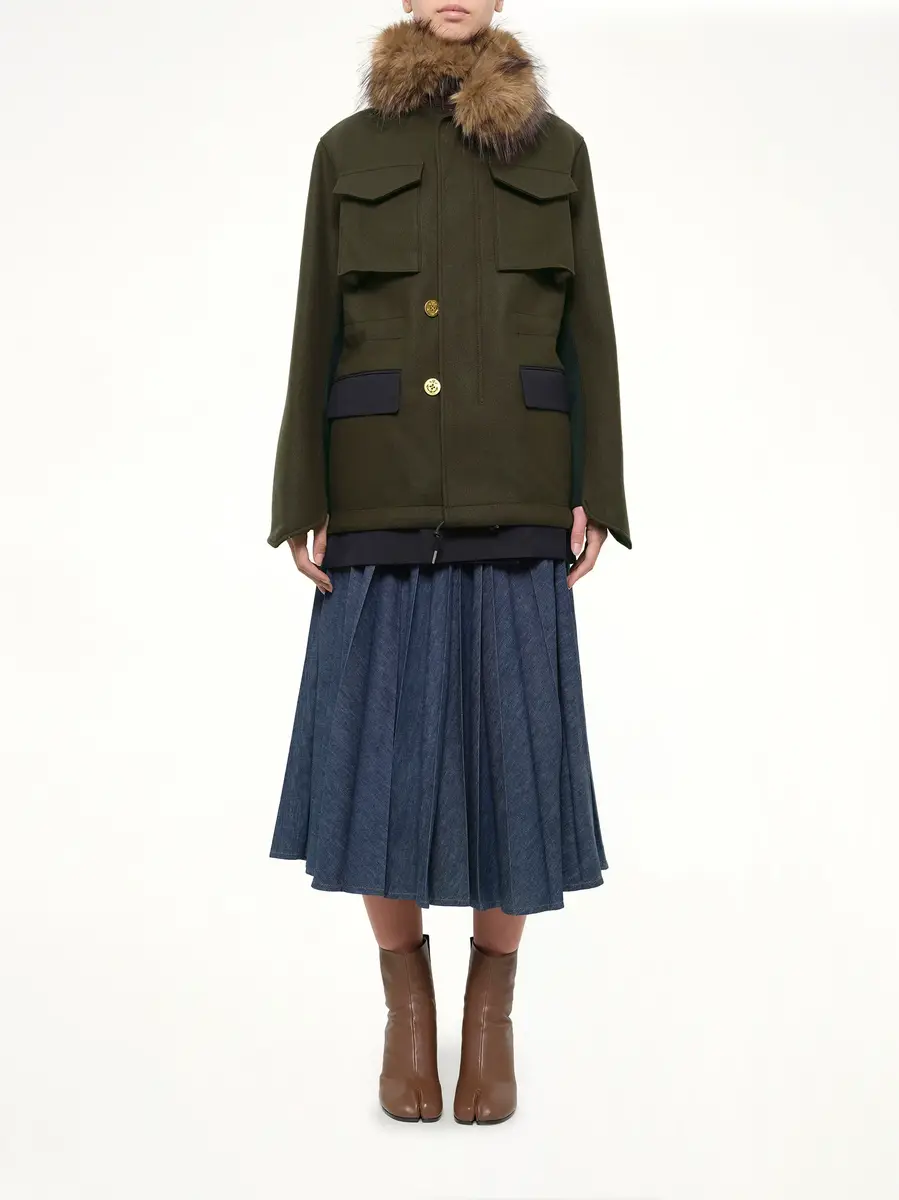 Sacai Wool Melton x Suiting Jacket in Khaki/navy | Thumbnail 7