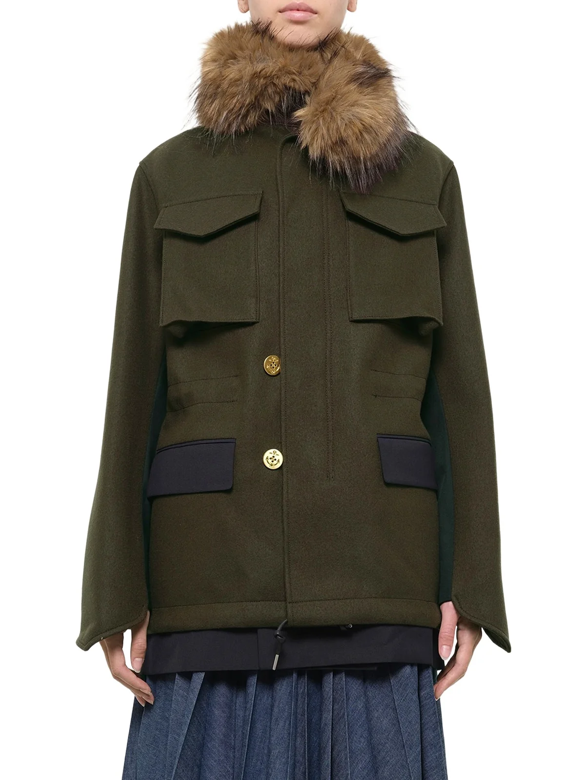 Sacai Wool Melton x Suiting Jacket in Khaki/navy