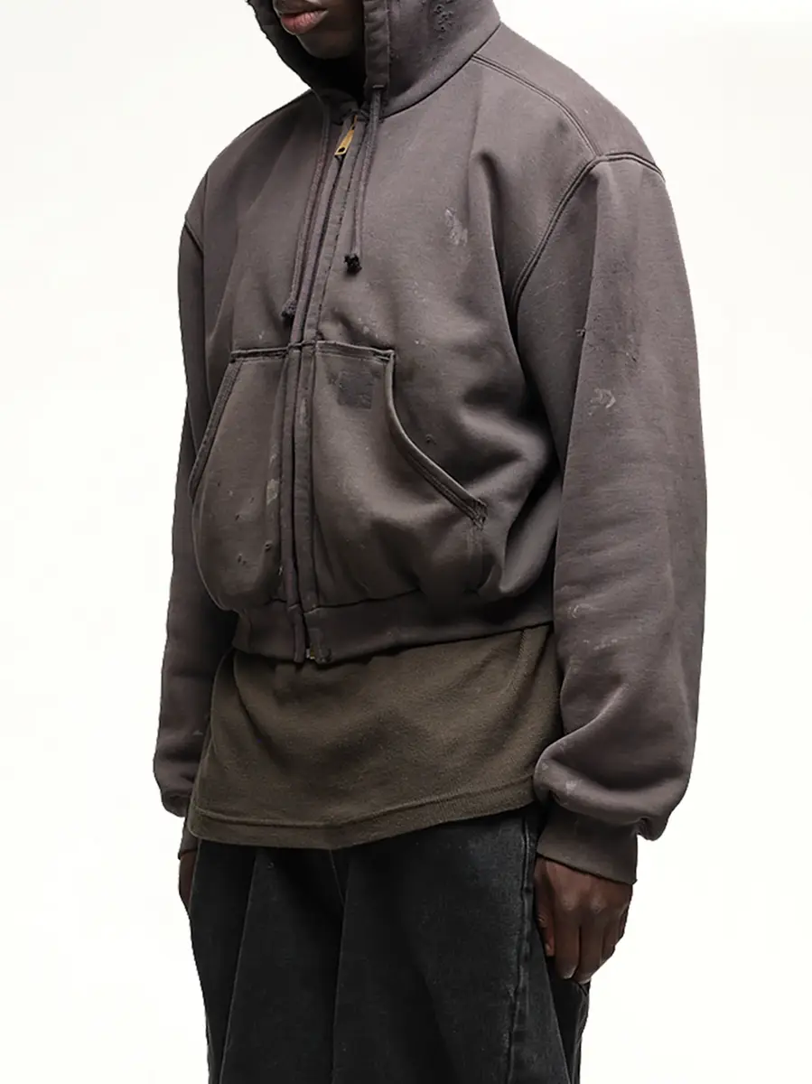 WALD Reworked Work Zipper Hoodie in Dark Earth Tones | Thumbnail 3 WALD Reworked Work Zipper Hoodie in Dark Earth Tones | Thumbnail 3