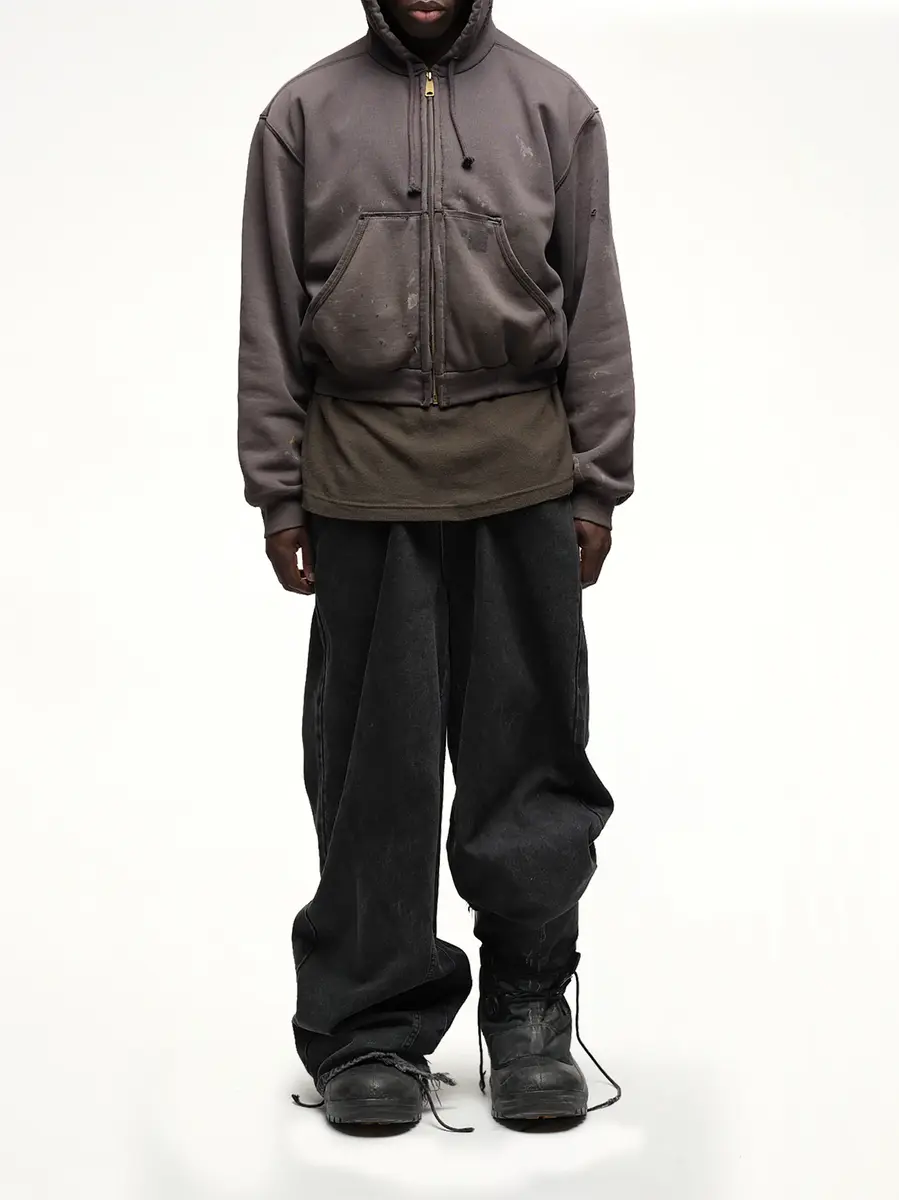 WALD Reworked Work Zipper Hoodie in Dark Earth Tones | Thumbnail 4 WALD Reworked Work Zipper Hoodie in Dark Earth Tones | Thumbnail 4