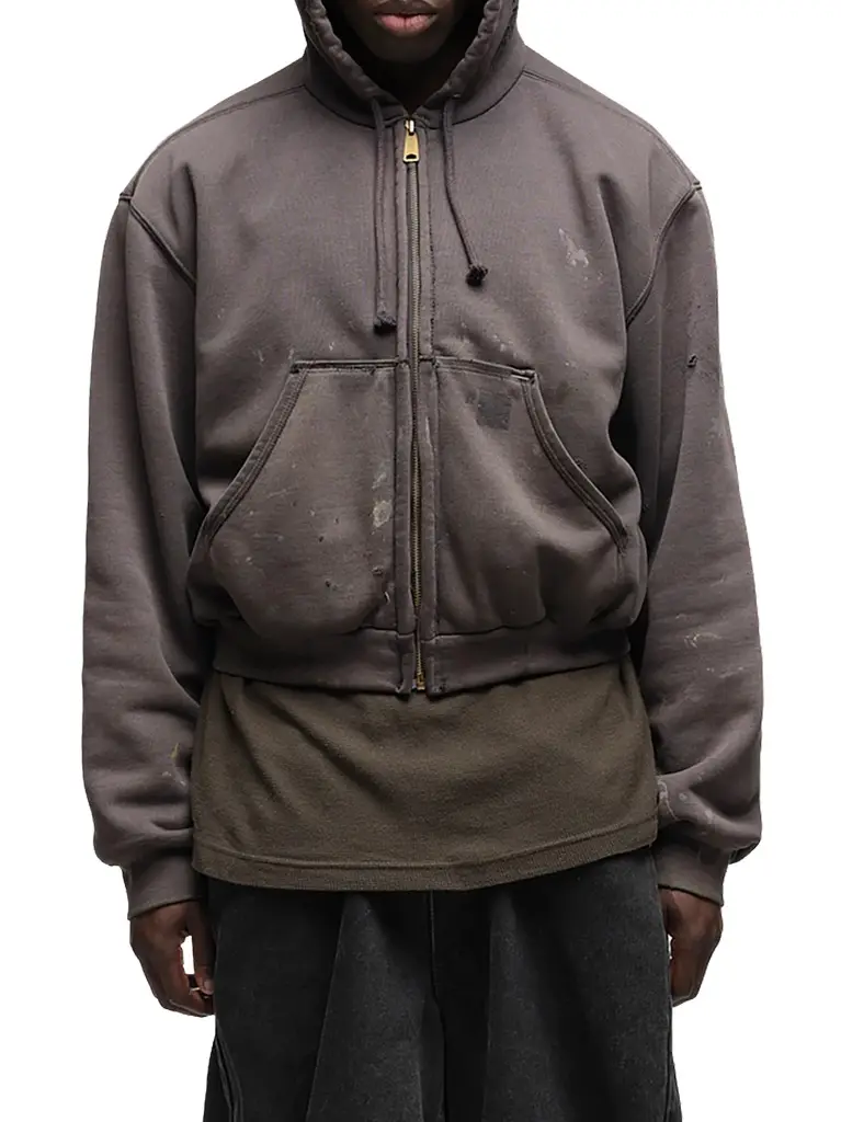 Reworked Work Zipper Hoodie in Dark Earth Tones Reworked Work Zipper Hoodie in Dark Earth Tones