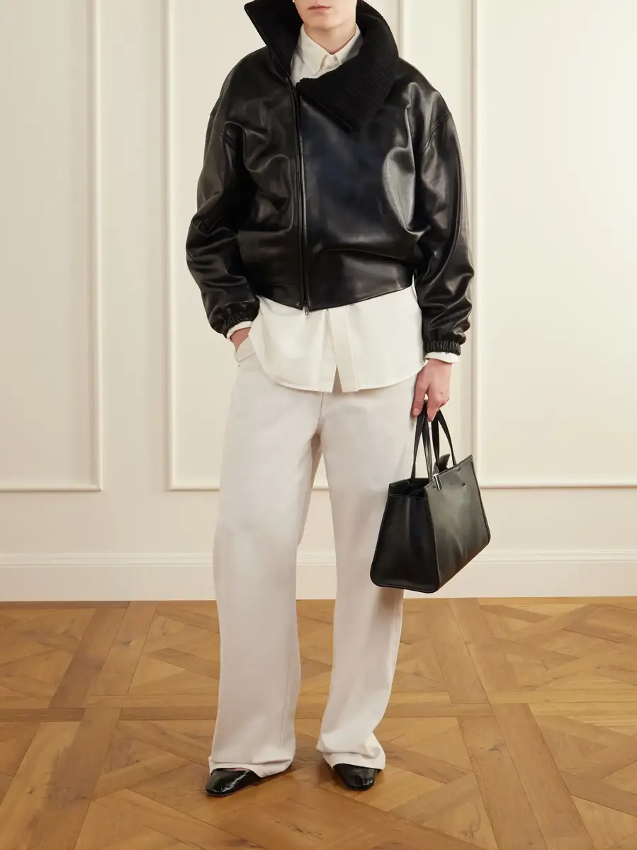 Phoebe Philo Ribbed-trimmed leather jacket | Thumbnail 2 Phoebe Philo Ribbed-trimmed leather jacket | Thumbnail 2
