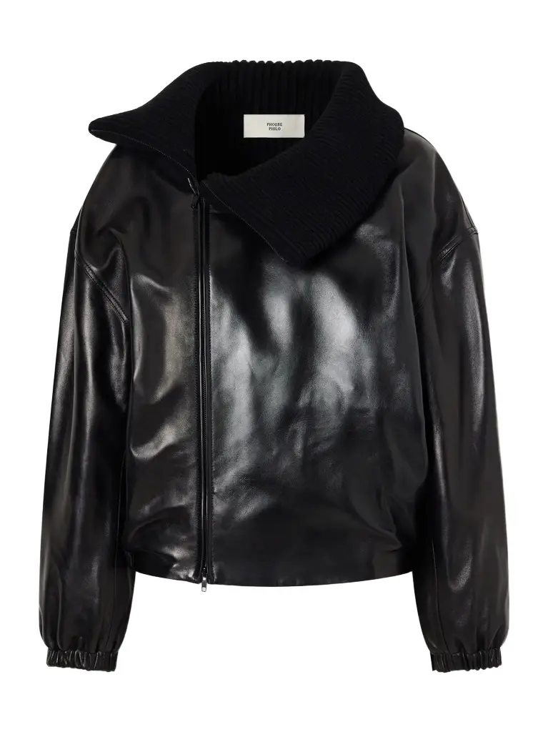 Ribbed-trimmed leather jacket Ribbed-trimmed leather jacket