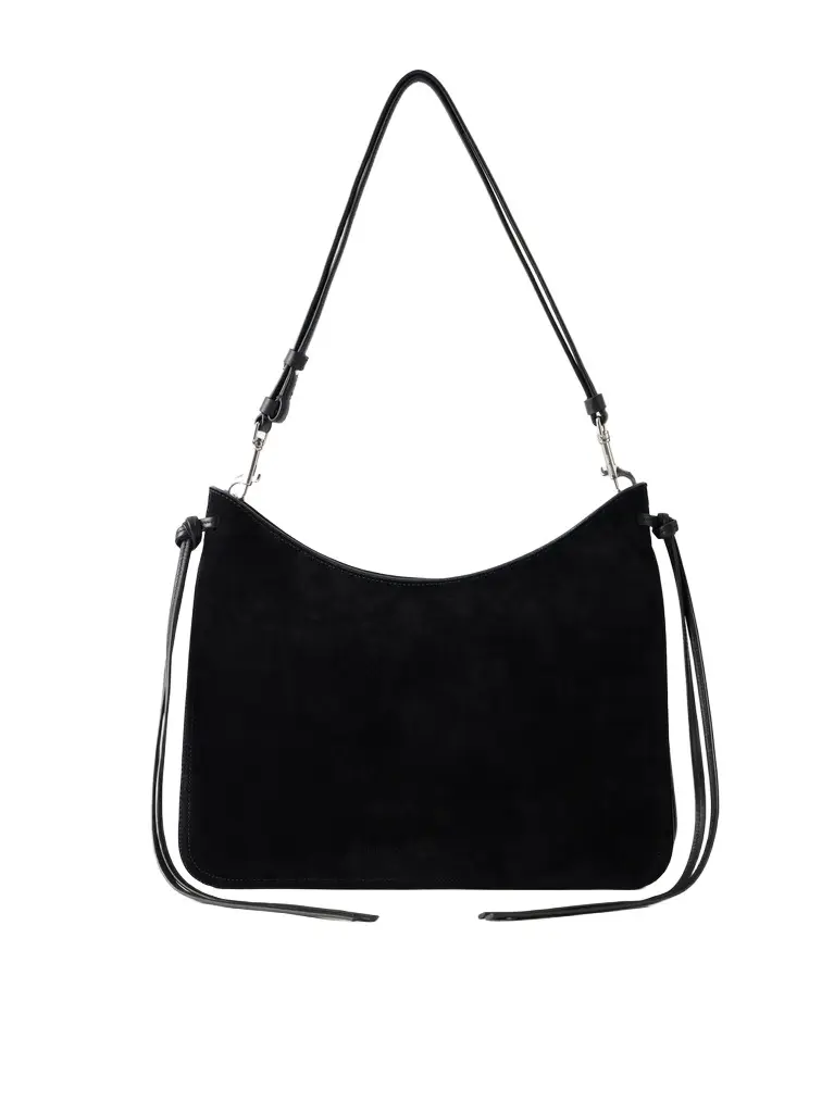 Gig leather-trimmed suede shoulder bag Gig leather-trimmed suede shoulder bag