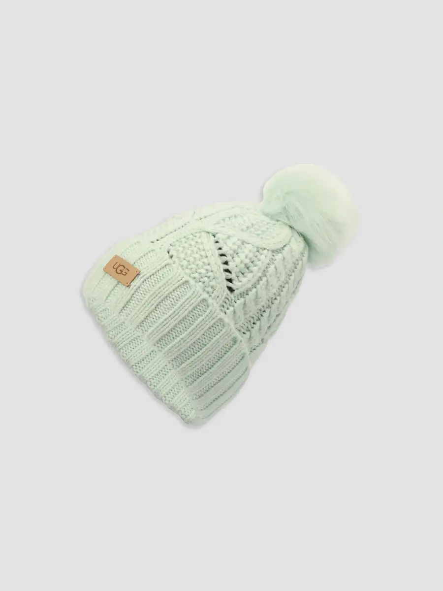 UGG Women's Faux-Fur Pom-Pom Cable-Knit Beanie | Thumbnail 2 UGG Women's Faux-Fur Pom-Pom Cable-Knit Beanie | Thumbnail 2