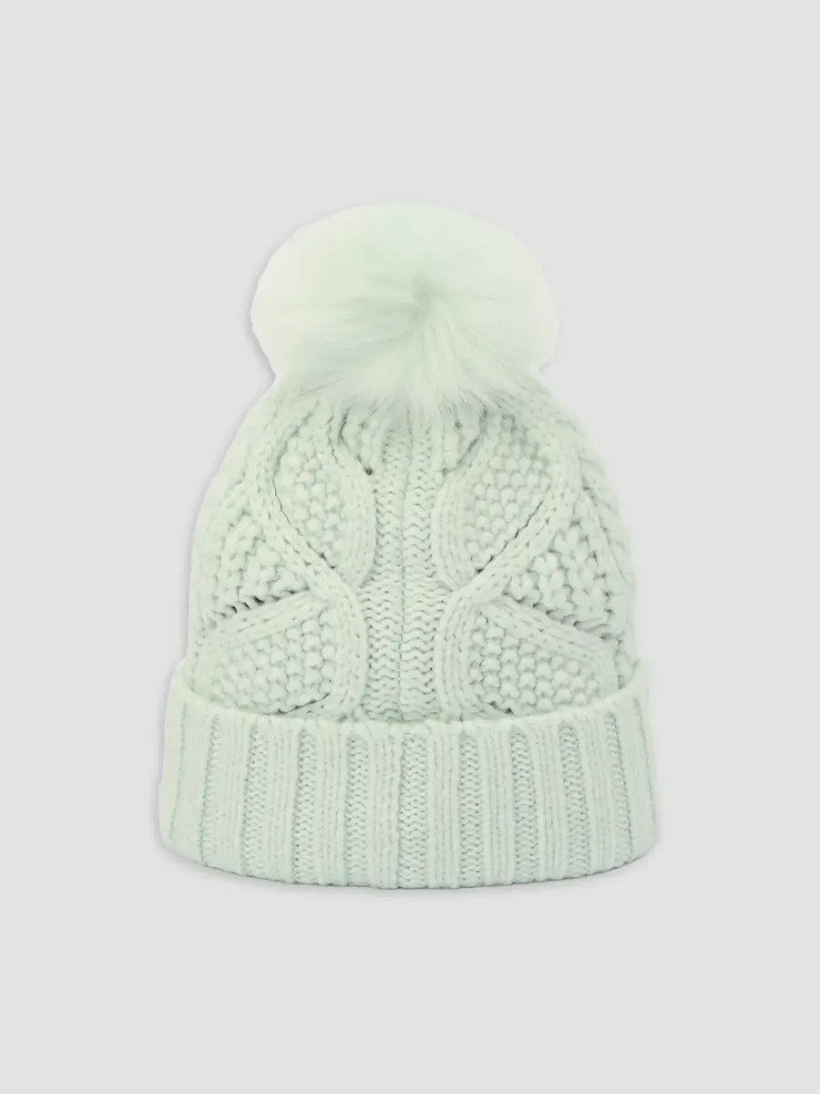 UGG Women's Faux-Fur Pom-Pom Cable-Knit Beanie | Thumbnail 3 UGG Women's Faux-Fur Pom-Pom Cable-Knit Beanie | Thumbnail 3