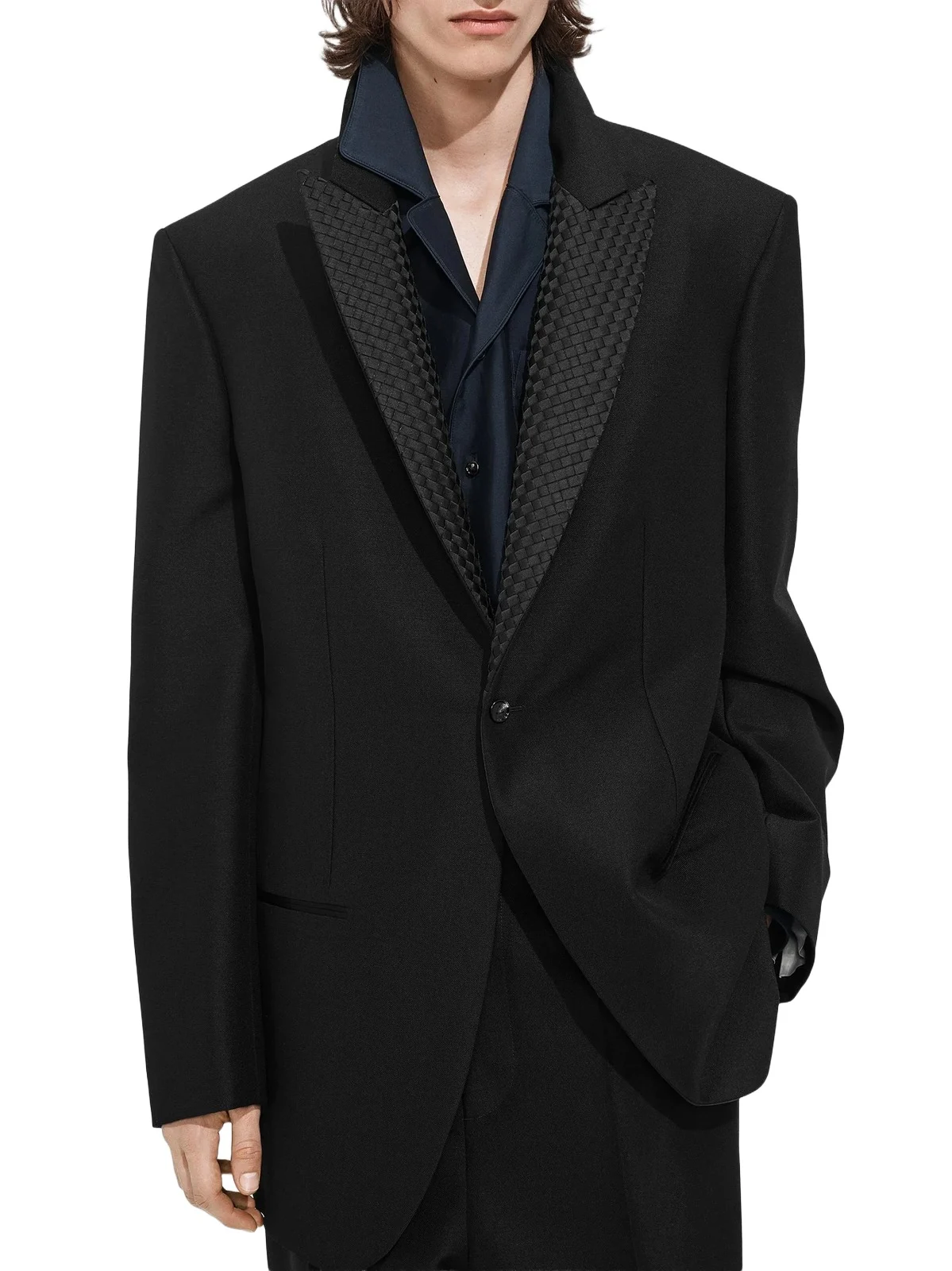 Bottega Veneta Men's Intrecciato-Lapel Mohair-Wool Jacket