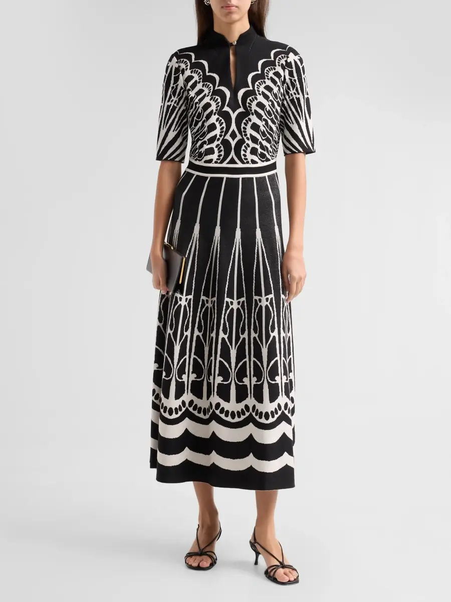 Ming Wang Women's Split Neck A-Line Midi Dress | Thumbnail 2 Ming Wang Women's Split Neck A-Line Midi Dress | Thumbnail 2