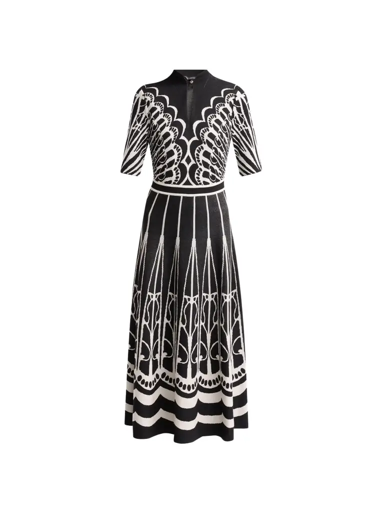 Women's Split Neck A-Line Midi Dress Women's Split Neck A-Line Midi Dress