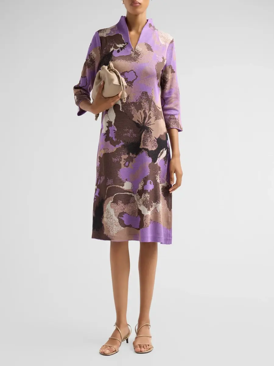 Ming Wang Women's Abstract Jacquard-Knit V-Neck Midi Dress | Thumbnail 2 Ming Wang Women's Abstract Jacquard-Knit V-Neck Midi Dress | Thumbnail 2