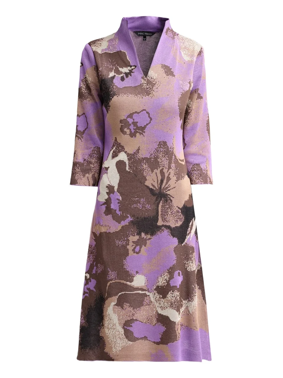 Ming Wang Women's Abstract Jacquard-Knit V-Neck Midi Dress