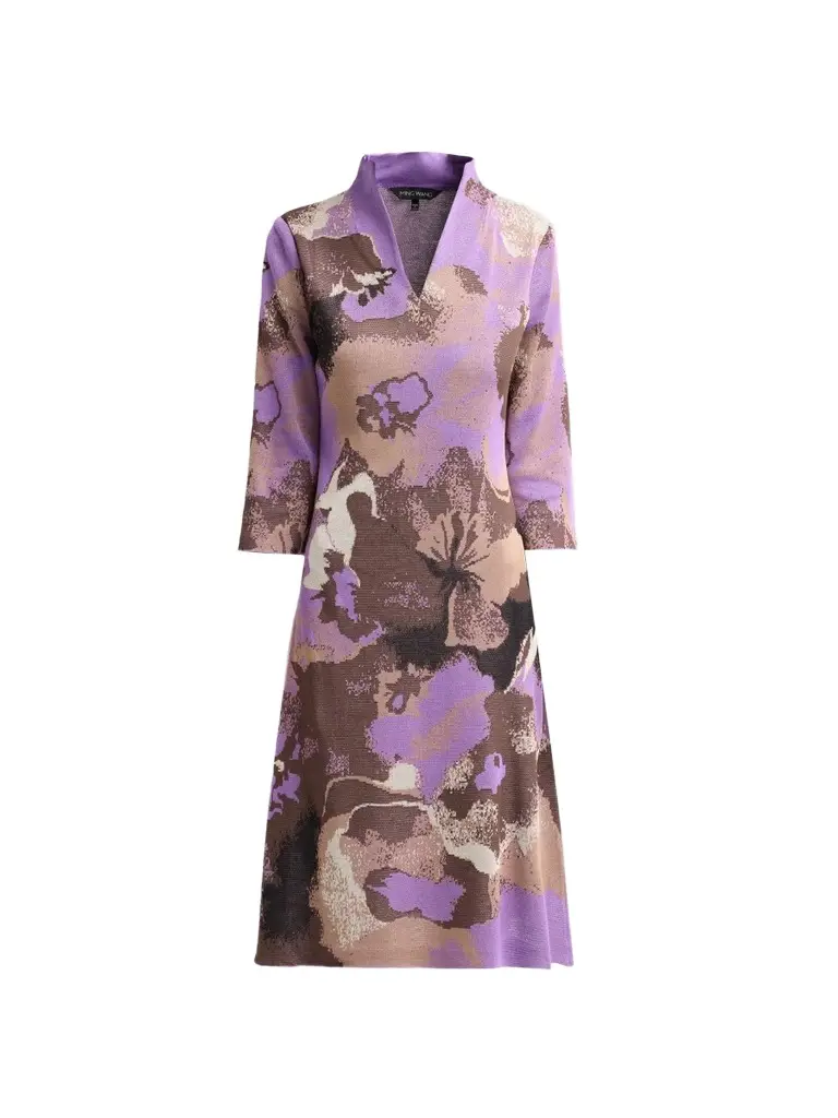 Women's Abstract Jacquard-Knit V-Neck Midi Dress Women's Abstract Jacquard-Knit V-Neck Midi Dress