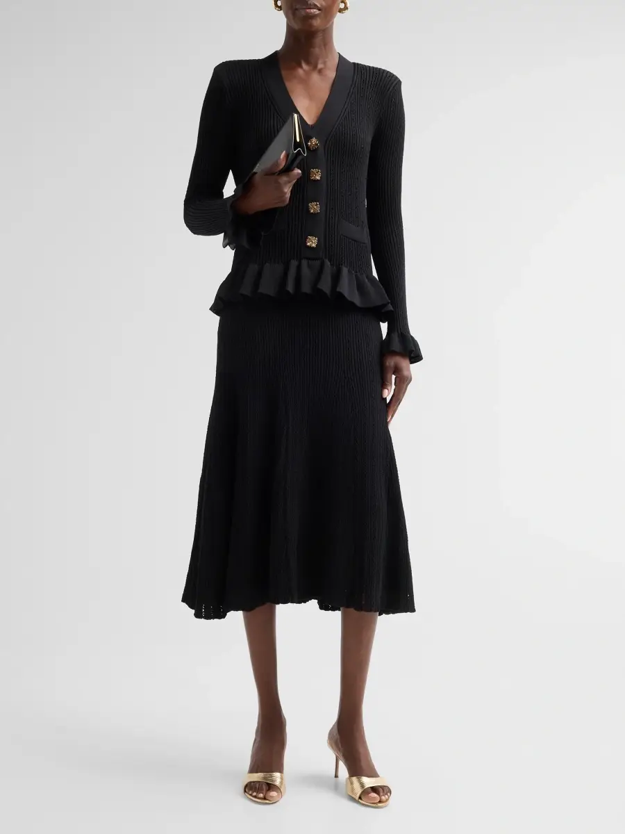 Teri Jon by Rickie Freeman Women's Knitted Peplum Cocktail Midi Dress | Thumbnail 2 Teri Jon by Rickie Freeman Women's Knitted Peplum Cocktail Midi Dress | Thumbnail 2
