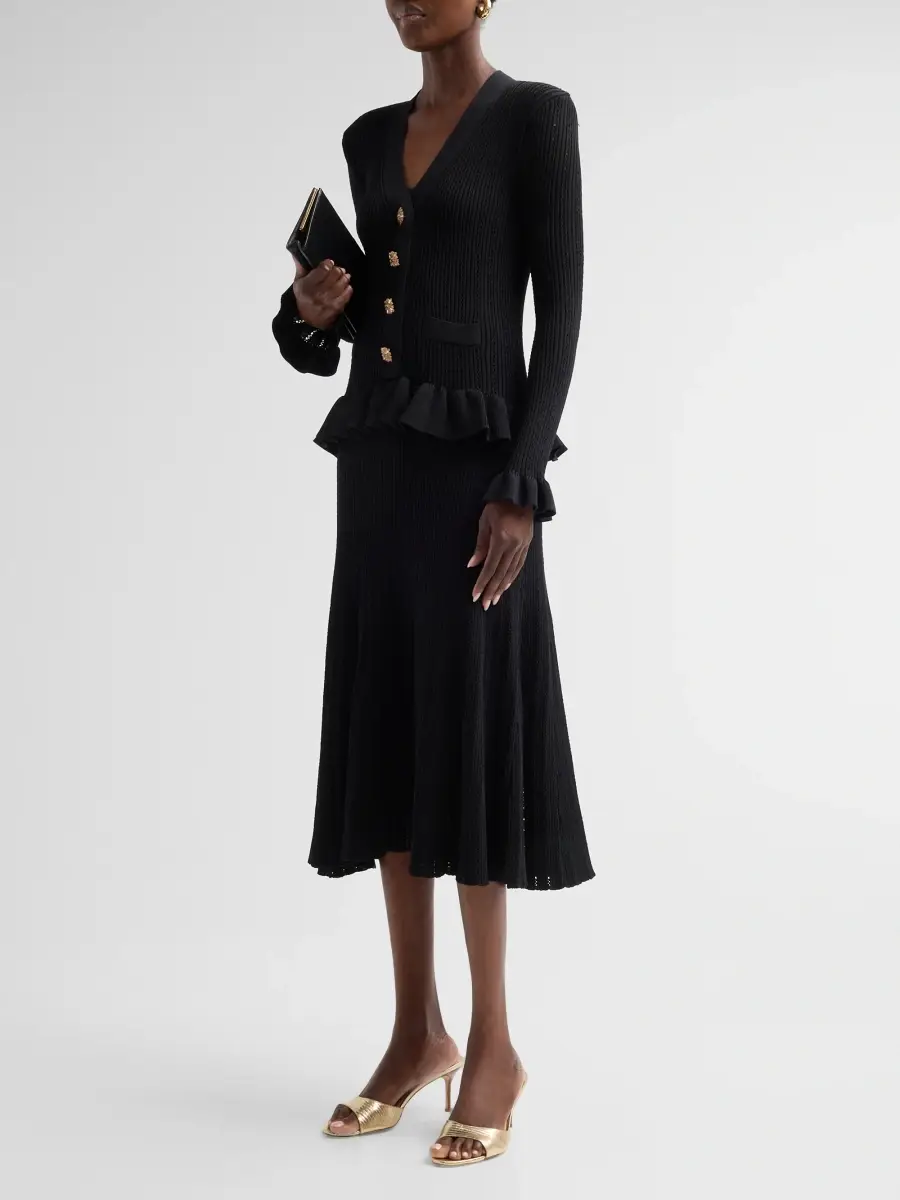 Teri Jon by Rickie Freeman Women's Knitted Peplum Cocktail Midi Dress | Thumbnail 4 Teri Jon by Rickie Freeman Women's Knitted Peplum Cocktail Midi Dress | Thumbnail 4