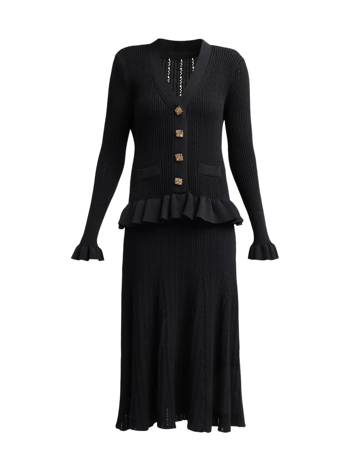 Women's Knitted Peplum Cocktail Midi Dress Women's Knitted Peplum Cocktail Midi Dress