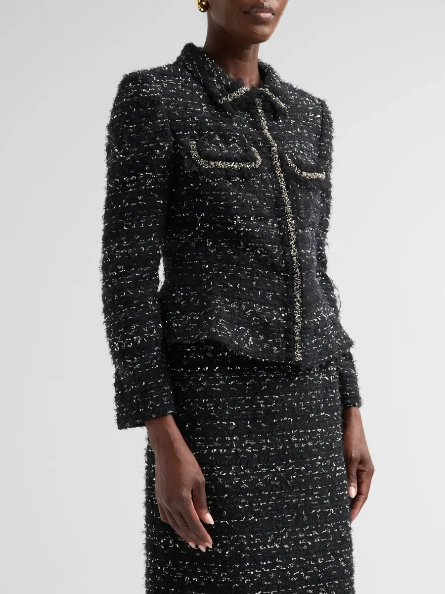 Teri Jon by Rickie Freeman Women's Metallic Bouclé Jacket | Thumbnail 4
