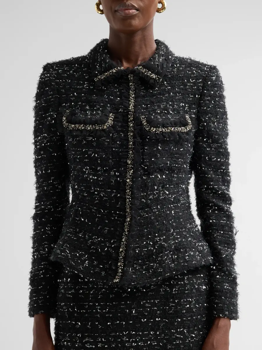Teri Jon by Rickie Freeman Women's Metallic Bouclé Jacket | Thumbnail 5