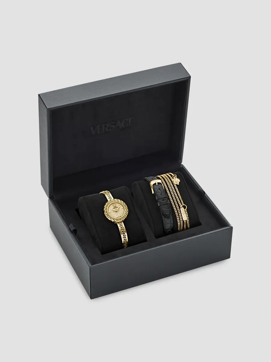 Versace Women's Greca Goldtone Stainless Steel, 0.39 TCW Diamond & Leather 3-Piece Watch Set/28MM | Thumbnail 5 Versace Women's Greca Goldtone Stainless Steel, 0.39 TCW Diamond & Leather 3-Piece Watch Set/28MM | Thumbnail 5