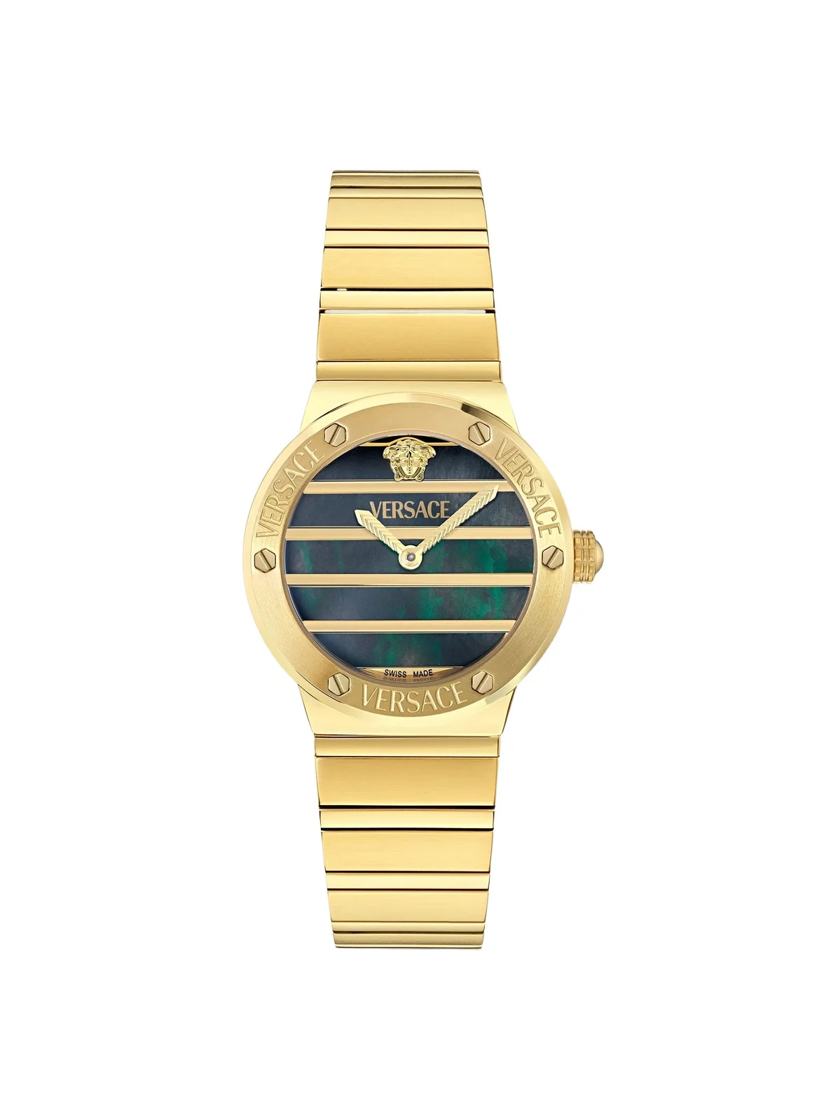 Versace Women's Greca Logo Goldtone Stainless Steel & Black Mother-Of-Pearl Bracelet Watch/33MM