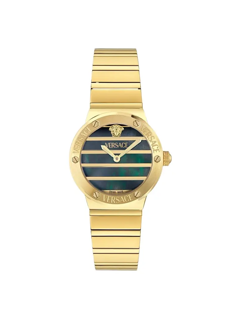 Versace Women's Greca Logo Goldtone Stainless Steel & Black Mother-Of-Pearl Bracelet Watch/33MM