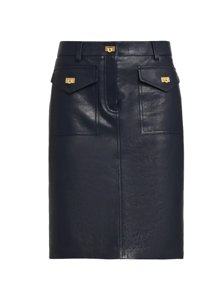 Women's Leather Naurical Knee Skirt