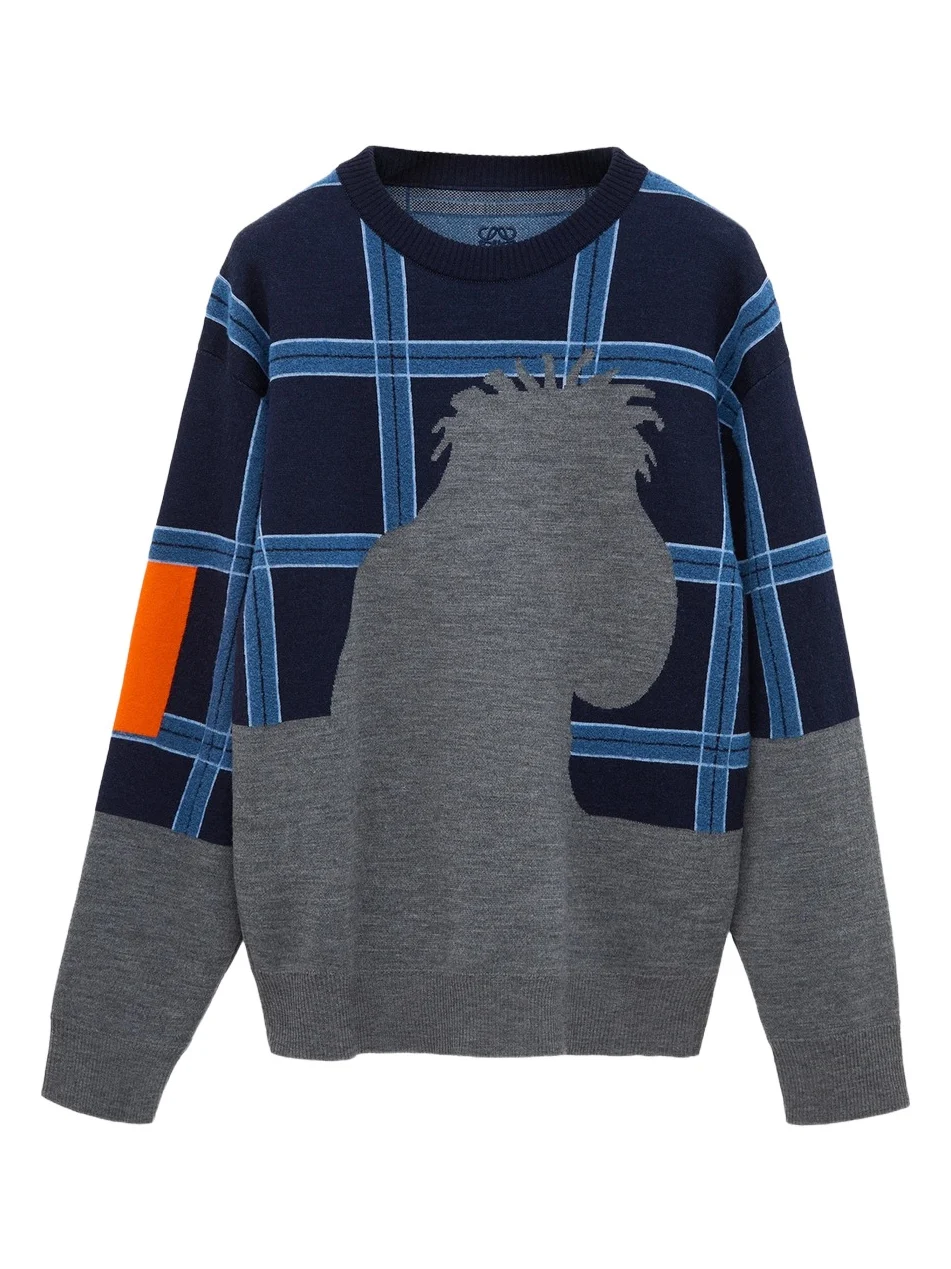 Loewe Men's Plaid Colorblock Crewneck Sweater