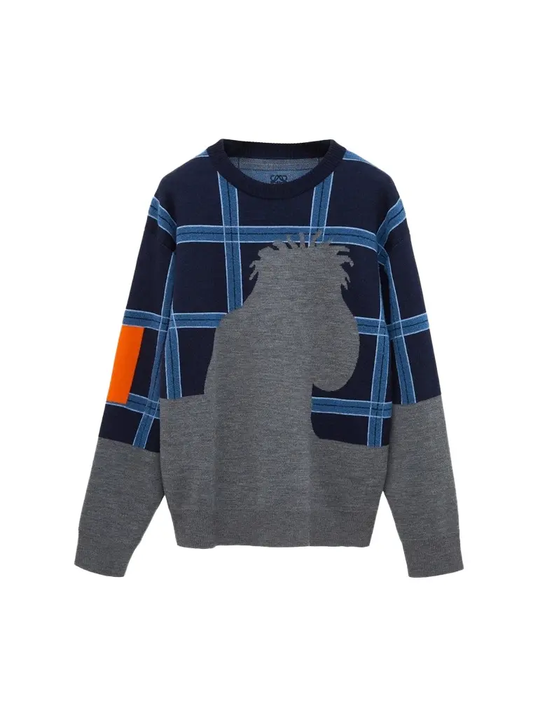 Loewe Men's Plaid Colorblock Crewneck Sweater